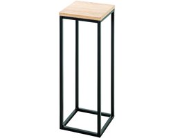 Plantenbak – Zwart staal met eiken MDF plank – Compact modern ontwerp – 54 cm hoog, 19 cm breed, 19 cm diep