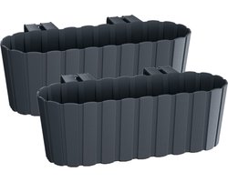 Plantenbak/bloembak met haken - Set van 4x stuks - antraciet grijs - 38 cm - kunststof - rechthoekige - voor balkon