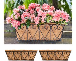 Plantenbakken - 2 stuks, 16 inch venster bloembakken buiten, terrasreling plantenbak zwart dek reling plantenbak met coco liners metalen paardentroggen hek plantenbak balkon terras veran