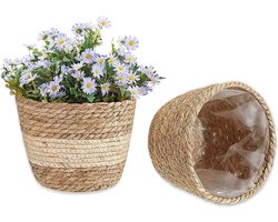 Plantenbakken, 2 stuks, stro, bloempot, plantenbakken van zeegras, handgeweven zeegras, mensen, bloemen voor decoratie binnen en buiten