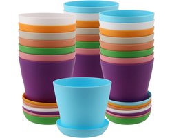 Plantenbakken met schotels - Bloempotten - Kamerplanten Kweken - 8 Verschillende Kleuren - 24 Stuks 4 Inch - Multicolor