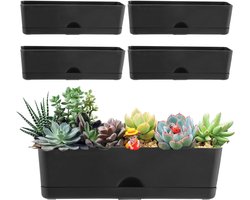Plantenbakken Set - Bloempotten Rechthoekig - Zelfwaterend Binnen Buiten - Dubbellaags Structuur - 40 cm Lengte - Zwart