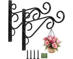 Plantenhaak - 2 stuks - 26cm - Bloemenhaak - Wandhaak - Plantenhanger - Muurhaak - Muurhaak voor planten - Muurhaak voor hanging basket - Geschikt voor Planten, Voederhuisjes, Windgongen, Lantaarns, Oliebrander - Zwart