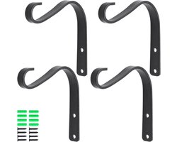 Plantenhaak Muur Opknoping - 4 stuks - J-Vormige - IJzeren Tuinhaak - Plantenhouder ijzeren Wandhaak - Voor het Ophangen van Planten - Tuinhaken - Vogelhuisjes, lantaarn, Windgong Wandlamp - Woonkamer Balkon - Zwart