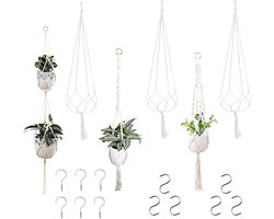 Plantenhanger - Macramé katoenen pot met S-haken en schroefhaken - Tuindecoratie voor kamerplanten bloempotten