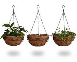 Plantenhanger set van 3 - Kokos - 33 liter - Bloempot hanger voor tuin - Diameter 35 cm - Hanging basket bruin