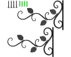 Plantenhangers Buiten Binnen Decoratie, Muurhaken voor het Ophangen van Plantenbeugel, Plantenhaken voor Vogelvoederbak, Windgong, Verlichting, Lantaarns (Zwart-2PCS)