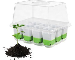 Plantenkweekpot - Zaailingbak Kiembak - Planten Vermeerderen - Hoog Deksel Ontwerp - 15 x 15 x 15 cm - Groen
