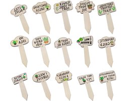 Plantenlabels Hout - Tuinstickers Decoratief - Planten Markeren - Weerbestendig Ontwerp - 15 Stuks - Multicolor