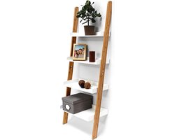 Plantenladder Bamboo 4 planken bamboe hoog woonkamer-werkkamer staand rek HBD 144 x 56 x 34 cm natuur-wit met zoekwoorden toegevoegd. Plantenladder