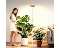Plantenlamp met standaard - Groeilamp kamerplant - Planten ondersteunen - Volledig spectrum licht - Verstelbaar 42-170cm - Houtkleur