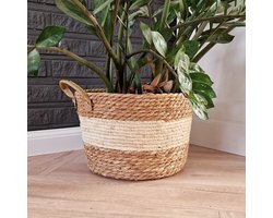 Plantenmand 30x25x20cm Naturel Bruin – Leren hengsels – Multifunctionele mand – Handgemaakt – Planten-houder – Planten Accessoires – Planten Mand