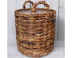 Plantenmand-Bloempot-Rond-Met plastic-Abaca-Dia43xH45-Bananenblad