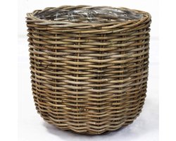 Plantenmand-Isa-Rond-Rotan-Hout-Bloemenbak-Plantenbak-Plantenpot-Plantenbak-Terras-Balkon-Ø43x40cm