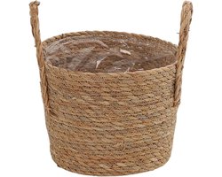 Plantenmand Riet - Opberger Handvat - Planten Decoratie - Flexibel Zeegras Ontwerp - 21x23x21 cm - N.v.t.