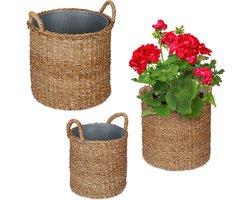 plantenmand - set van 3 - zeegras - met zinken pot - versch. groottes - balkon - natuur