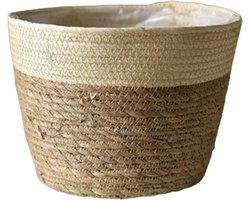 Plantenmand van Zeegras - Stro Bloempot - Planten Decoreren - Geweven Stijl - 18x15 cm - Beige