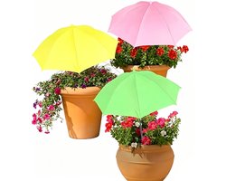 Plantenparasols - 3 Stuks - Buitenplantenparasols - Tuinparasols - Verstelbare hoogte - Buiten regenbescherming - Biedt schaduw - Mini Parasol - Beschermt planten tegen de hete zon - Geschikt voor potplanten, tuinbedden, bloempotten - Geel/Roze/Groen