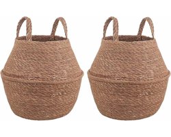 Plantenpot met handvatten - Zeegras mand Cilindrische pot - Planten decoreren - Gevlochten zeegras ontwerp