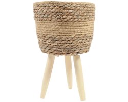 Plantenpot op Standaard | Ø22 cm – Handgevlochten Bloempot op Pootjes – Natuurlijke Plantenpot met Houten Frame Ø22 cm – Decoratieve Pot voor Binnen