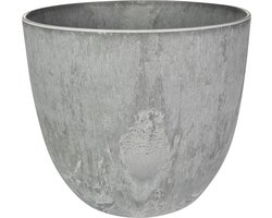 Plantenpot/bloempot in een natuursteen look Dia 23 cm en Hoogte 20 cm in het Artstone grijs voor binnen/buiten