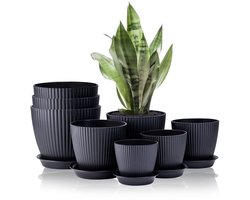 Plantenpotten met drainage - Moderne decoratie - 8 stuks - Zwart - Plastic