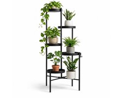 Plantenrek 5 Laags - Staande Bloemenstandaard - Matzwart Metaal - Industrieel Design - 92 cm - voor Binnen en Buiten
