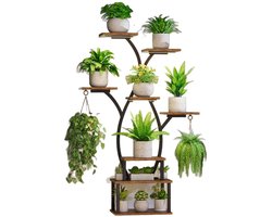 Plantenrek - Meerdelig, van metaal en hout - Vrijstaand plantenrek in Amerikaanse stijl van smeedijzer - Hoekrek voor binnentuinen, balkons en woonkamers