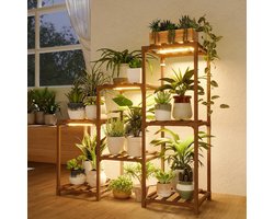 Plantenrek met 3 etages voor meerdere potten - Woonkamer en tuin decoratie - Kweeklamp en ladder standaard - Warm wit licht