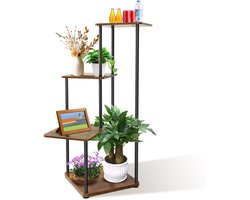 Plantenrek Met 4 Niveaus Bloempotstandaard, Plantenhouder En Houten Plantenplank Voor Het Uitstallen Van Meerdere Plantenbakken