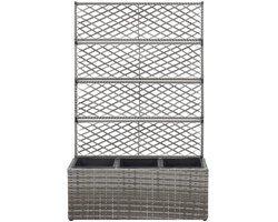 Plantenrek – Plantenstandaard – Bloemenrek – Bloempottenhouder – Pottenrek – Grigio – Polyrattan Materiaal – Verhoogde Trellis Structuur 3 Potten 83x30x130 cm