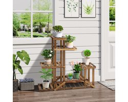 Plantenrek Ruimtebesparend 95 X 28 X 96,5 Cm Massief Hout Bruin Oranje Voor Woonkamer, Balkon, Tuin En Terras Met Zes Open Niveaus