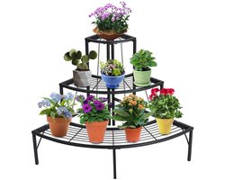 Plantenrek - Wandrek - Voor Planten - Driehoek vorm - Ladder Kast - 3 Planken - 3 Laags - Plantenrek - Zwart - Binnen/buiten
