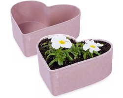 Plantenschaal Hart - Decoratieve Schaal - Buiten Decoratie - Weerbestendig Kunststof - 22 x 20 cm - Roze Marmer