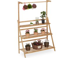 plantenstandaard - 3 etages - inklapbaar - 145,5 x 100 x 38 cm - bamboe