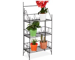 plantenstandaard - 3 etages - inklapbaar - metaal - 100 x 500 x 25 cm - zwart