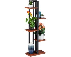 plantenstandaard 5 etages - binnen - 117x43x22 cm - staal - mdf - donkerbruin