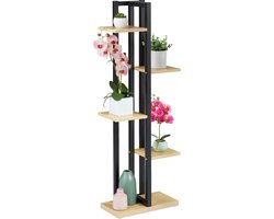 plantenstandaard 5 etages - binnen - 117x43x22 cm - staal - mdf - lichtbruin