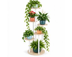 Plantenstandaard - 58x118,5x58 cm - naturel en wit - met meerdere niveaus