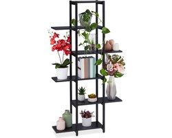 plantenstandaard binnen - 6 etages - 150x78x 24 cm - staal - mdf - zwart