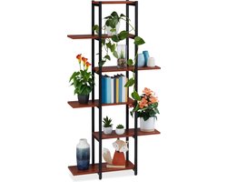 plantenstandaard binnen - 6 etages - 150x78x 24 cm - staal - mdf - zwart-donkerbruin