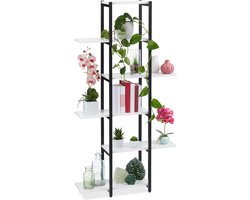 plantenstandaard binnen - 6 etages - 150x78x 24 cm - staal - mdf - zwart-wit