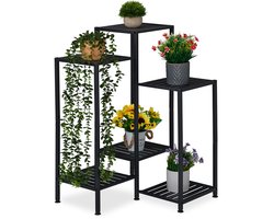 plantenstandaard binnen - 6 plateaus - metaal - zwart