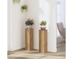 Plantenstandaard Binnen - Bloemenrek Pot - Planten Decoreren - Technisch Hout Materiaal - 2 stuks 60 cm - Eiken