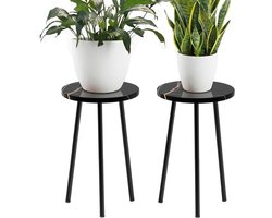 Plantenstandaard binnen - Plantentafel set - Decoratie kamerplanten - Stabiele driehoek structuur - 2 stuks 50 cm - Zwart marmer