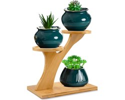 Plantenstandaard - Bloemenrek - Plantensteun - 3 lagen - Plantenstandaard voor vetplanten op de vensterbank - Bamboe - Kleine plantenstandaard voor op het bureau - Geschikt voor decoratie in huis, kantoor, woonkamer en slaapkamer