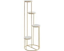Plantenstandaard - Echt Marmer Wit - Goud Staand - Moderne vrijstaande bloemenkruk met 4 planken - 36,5x107,5x36,5 cm
