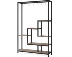 Plantenstandaard - Hoge Binnen Plantenplank - 5-Tier - 70.9 Inch Hoogte - Grote Metalen Plantenrek - Plantenrekken - Bloemenrek - Plantenstandaarden - Inclusief 10 Ophanghaken – Geschikt voor Tuinen en Interieur - Grijze Afwerking