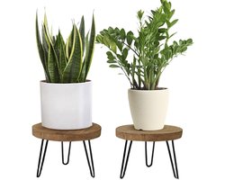 Plantenstandaard, hout, 25,4 x 17,8 cm, ronde bloemenstandaard, met 3 poten, plantenrek, bloemenrek, bloemenkruk, minimalistische plantenkruk, bamboe, voor woonkamer, balkon, tuin, binnen, buiten