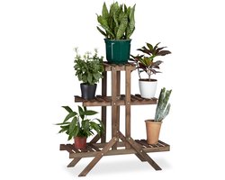 plantenstandaard hout - 3 etages - binnen - 82,5 x 83 x 28,5 cm - donkerbruin